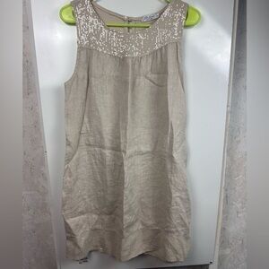 Blu Orchid Linen‎ Dress Sequins Sleeveless Sundress